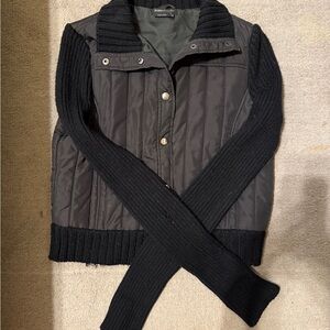 BCBGMaxAzria Black button up Quilted Jacket with Cable Knit Details, size Medium